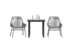 Vidaxl Conjunto Jantar Jardim 3 Peças Almofadas Vidro Vime Cinzento Pe
