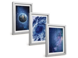 Composição De Quadrosterra, Espaço, Tempestade, Galáxia Moldura Prateada Imagens Para Um Quarto Infantil Espelharte (3 Peças 20x30 Cm)