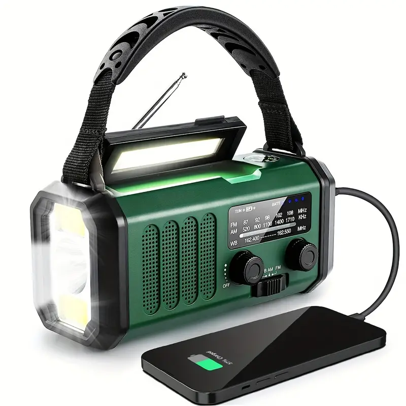 Rádio de Emergência 10000mah, Meteorológico, AM/FM, Manivela, Verde AQUAFORGE