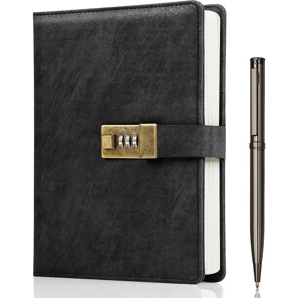 Diário com Cadeado, Caderno A5 em Couro Pu com Cadeado, 240 Páginas, Diário Vintage com Cadeado BRILVIBERA