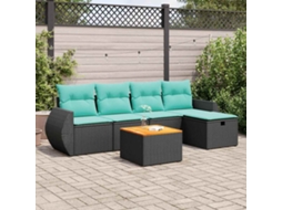 Vidaxl 6 Pcs Conjunto Sofás De Jardim C/ Almofadões Vime Pe Preto