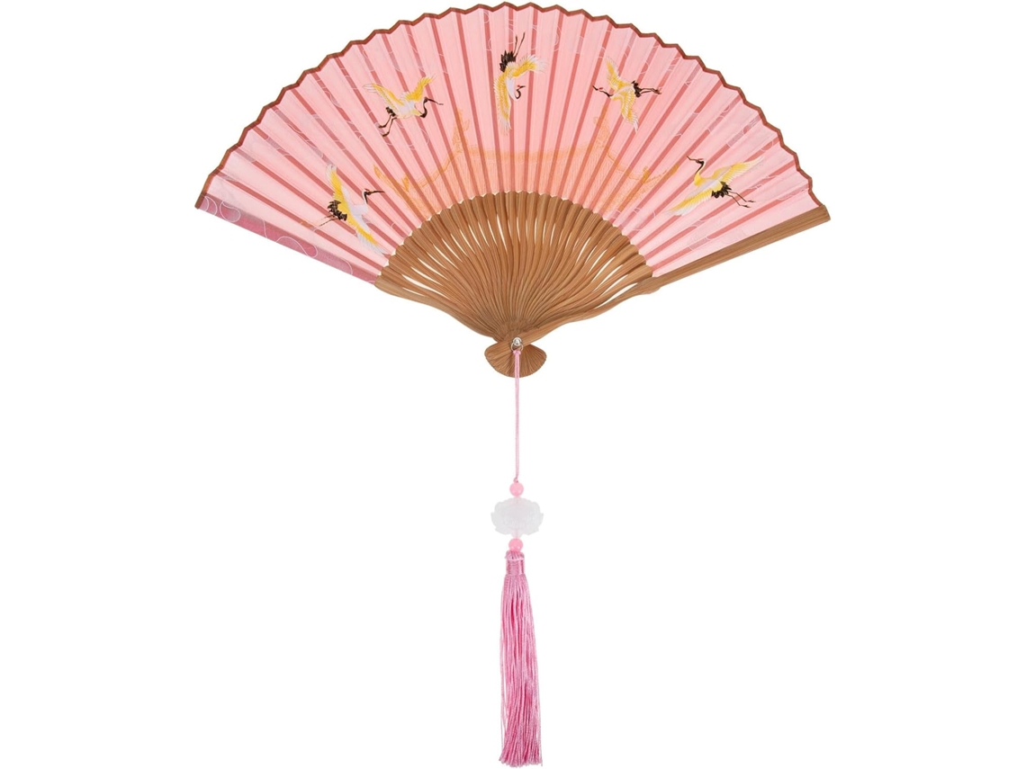 Leque Dobrável Retrô Em Seda E Bambu Para Decoração De Casa