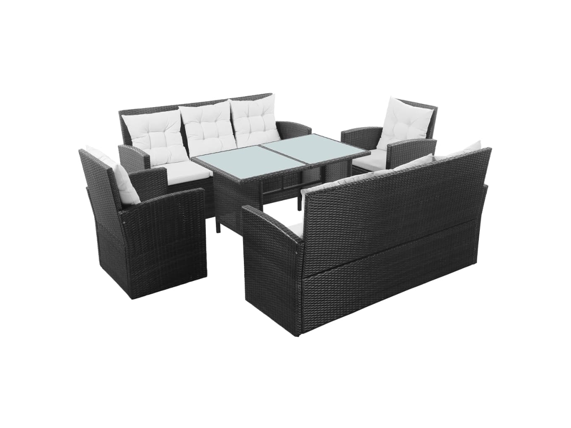 5 Pcs Conjunto Lounge De Jardim C/ Almofadões Vime Pe Preto Dkd Home Decor