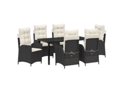 Conjunto 7 De Jantar De Jardim Com Almofadas Vidaxl Preto Rattan Poliéster