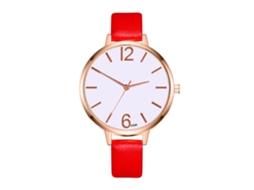 Relógio de Pulso Feminino de Moda com Pulseira de Couro Pu Quartz Vermelho