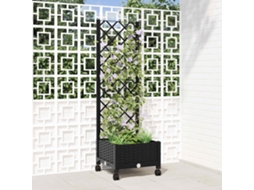 Vidaxl Vaso De Jardim Com Treliça E Rodas Preto 40 X 40 X 131,5 Cm Pp