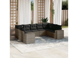 Vidaxl 9 Pcs Conjunto Sofás P/ Jardim Com Almofadões Vime Pe Cinzento