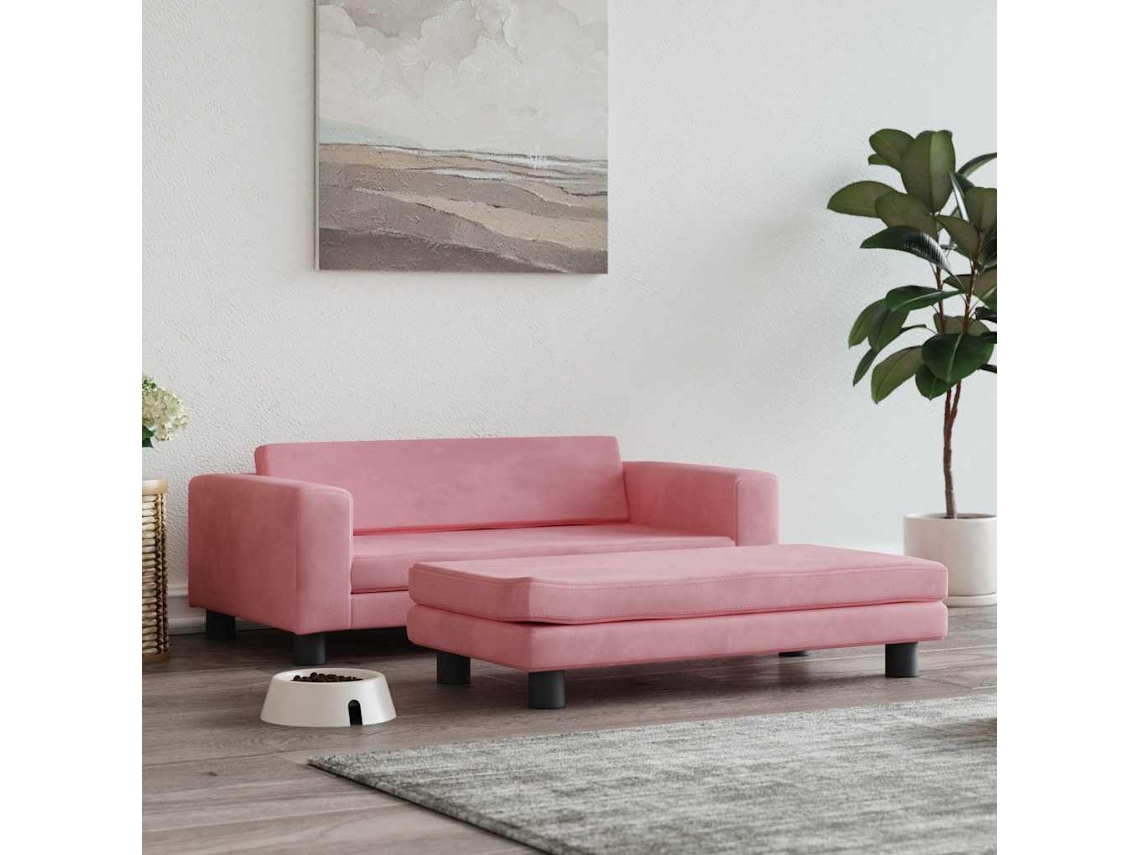 Vidaxl Cama Com Extensão 100x50x30 Cm Veludo Rosa