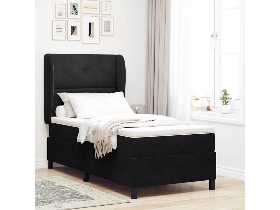Vidaxl Cama Box Com Cabeceira Manual Preto 200 X 100 Cm Veludo