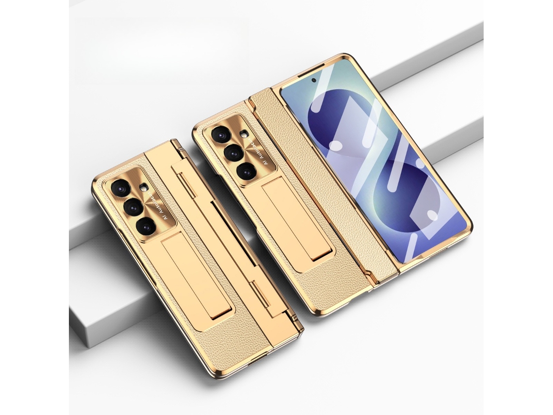 Capa Para Samsung Z Fold 8 Ultra Com Suporte E Proteção De Dobradiça, Com Anel Magnético, Carregamento Sem Fios Dourado Hexinyigjly