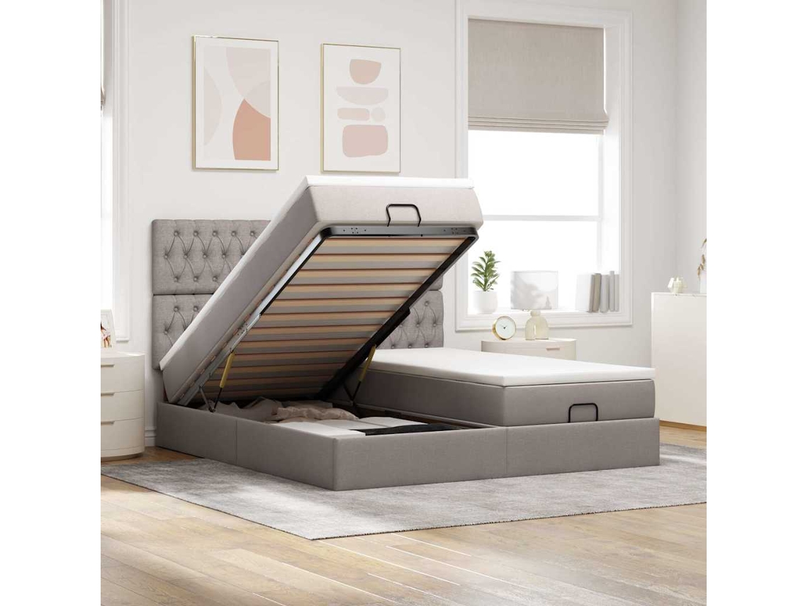 Vidaxl Estrutura De Cama Otomana Com Colchões Tecido Cinzento