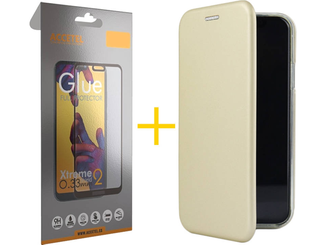 Capa e Película Apple iPhone 11 ACCETEL Flip Cover 0990 Dourado