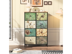 Cómoda 67,5x30x100 Cm Com 8 Gavetas, Móvel De Arrumação Vintage Pintado, Aparador Com Estrutura Metálica Preta, Mdf