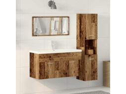 Vidaxl 3 Pcs Conj. Móveis Casa Banho Derivados Madeira Madeira Velha