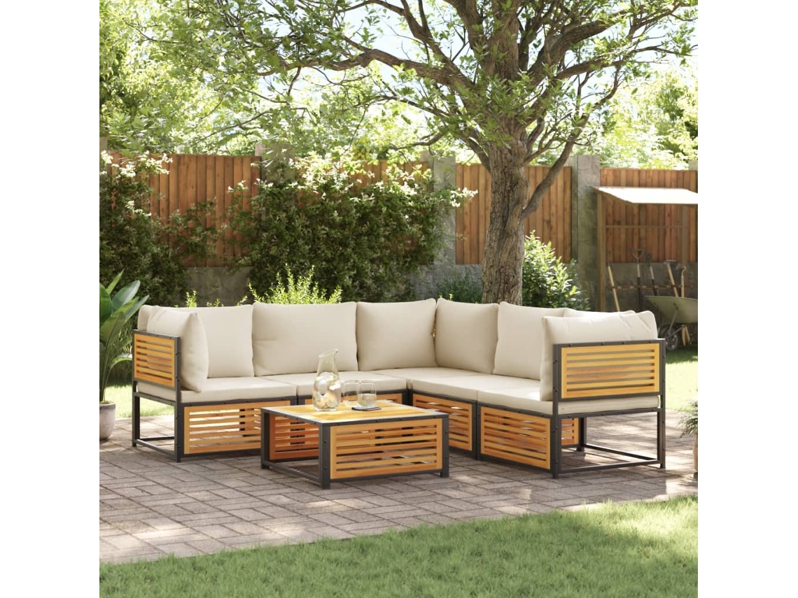Conjunto De 6 Peças De Sofás De Jardim Com Almofadas Acácia Maciça Dkd Home Decor