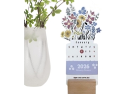 Calendário De Mesa Floral Mensal Com Base Madeira, Planejador