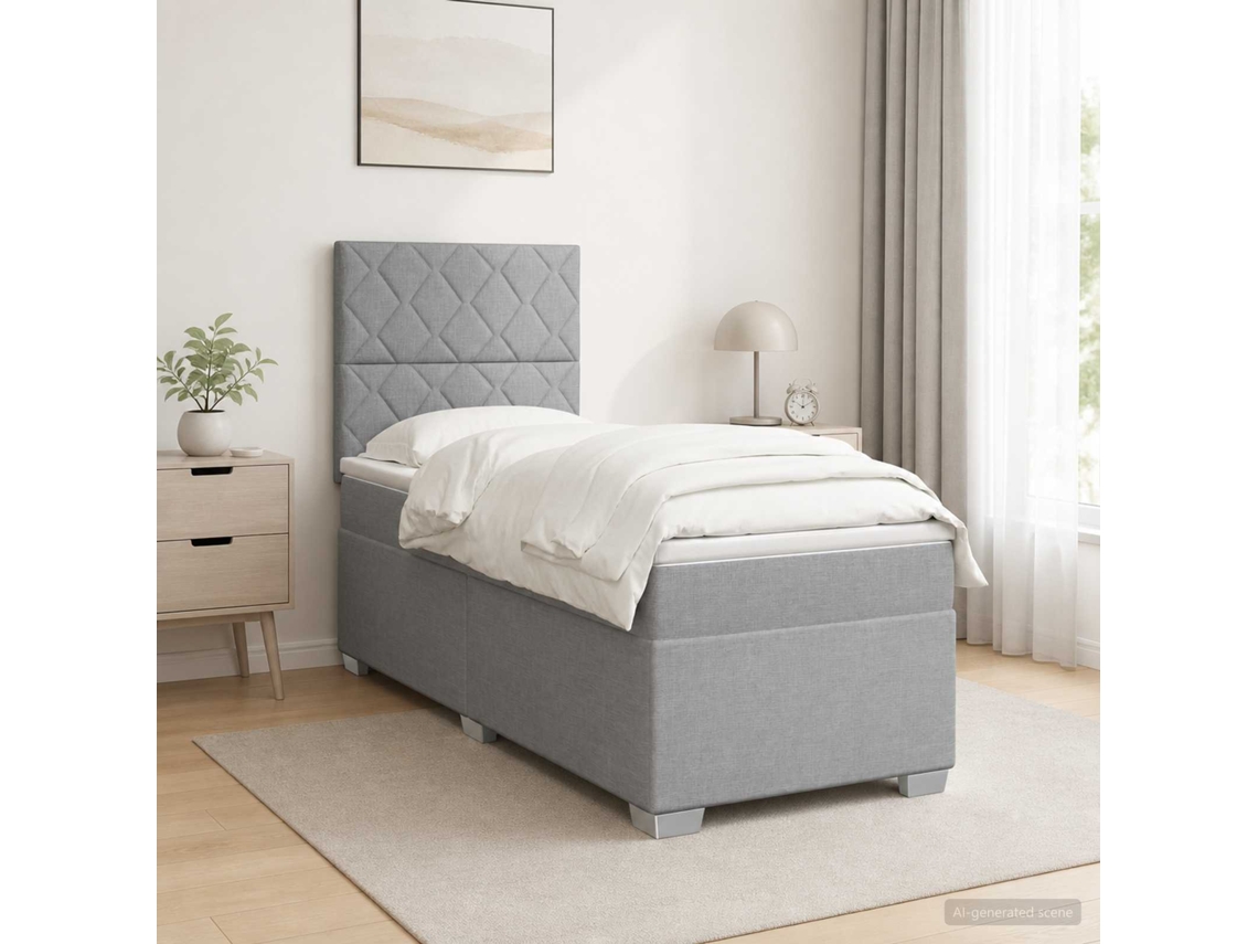 Vidaxl Cama Box Spring Com Colchão Cinzento-claro 90 X 190 Cm Tecido