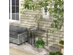 Mesa De Varanda Meia Lua 100x50x74cm Em Polirrattan E Metal Cinza Para Terraço E Jardim Quenty