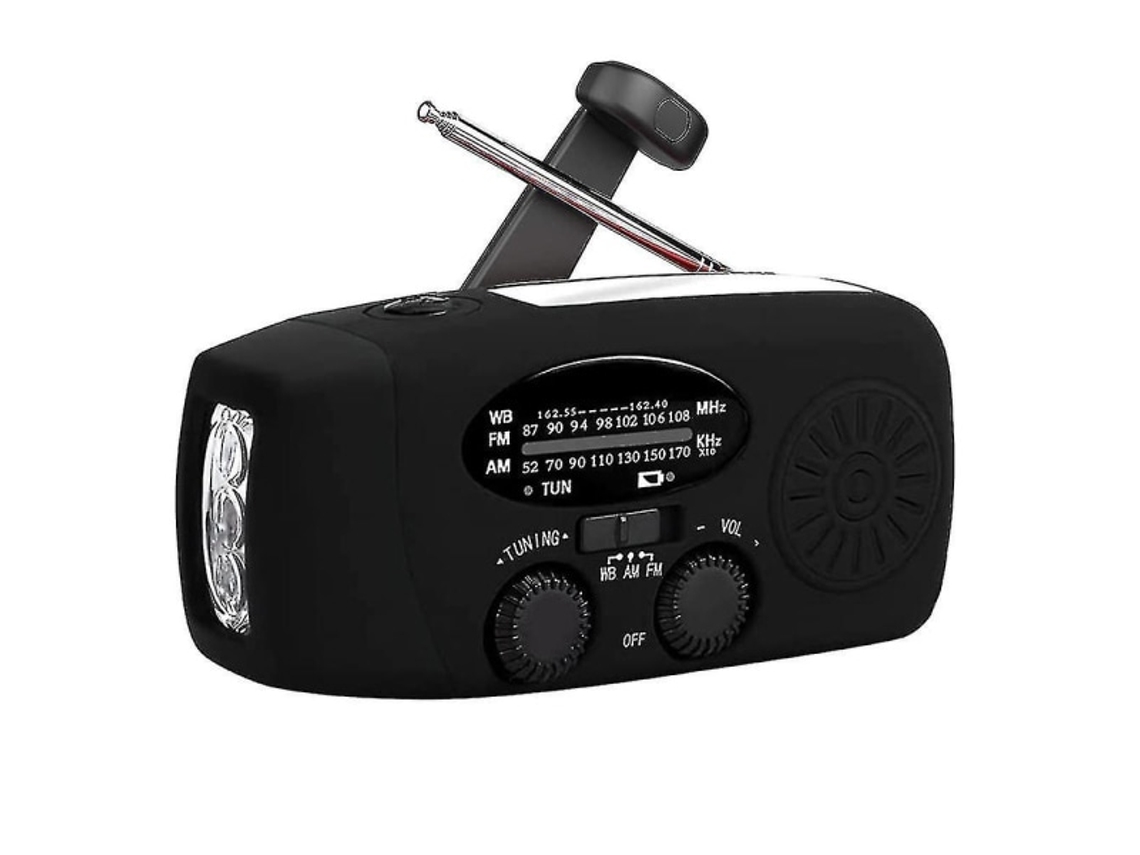 Rádio de Emergência Portátil com Energia Solar e Manivela, Am/fm, Bateria Externa Recarregável de 1000mah, Carregador Usb para Celular AQUAFORGE