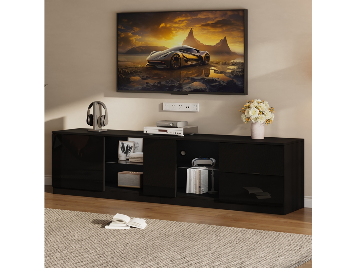 Móvel Alto Brilho Led Preto 160x40x52 Até 65" Sala Quarto