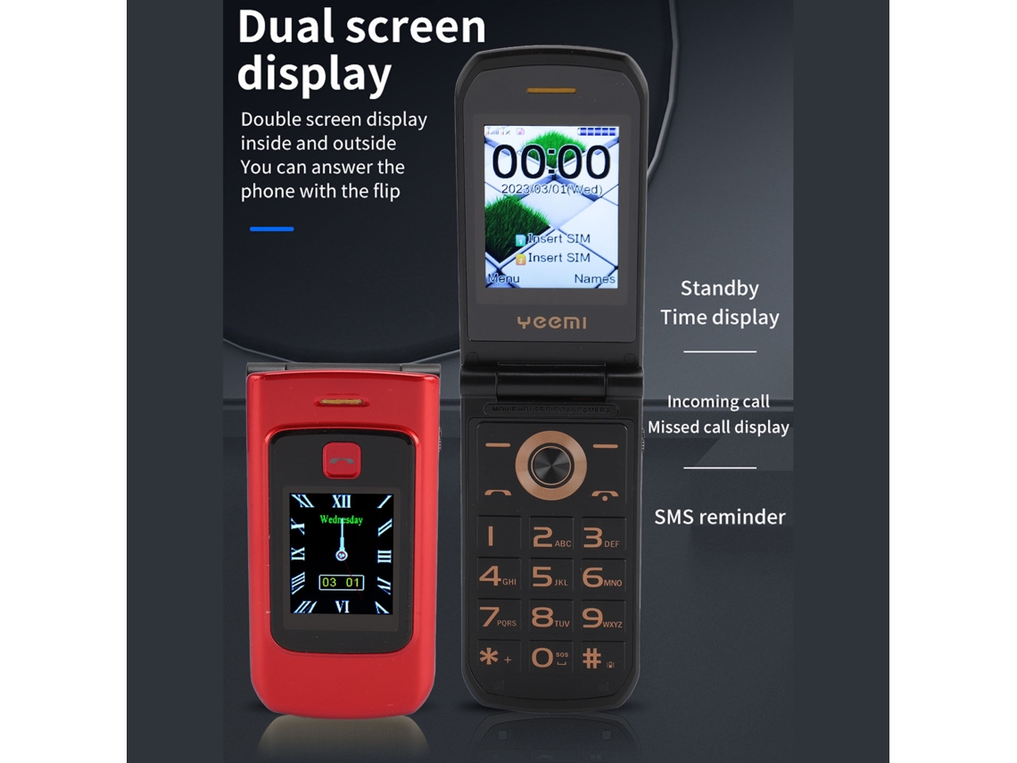 Mali telefone Celular Flip para Idosos com Botões Grandes Som Alto Bateria 4800mah Dual Chip 2g Vermelho