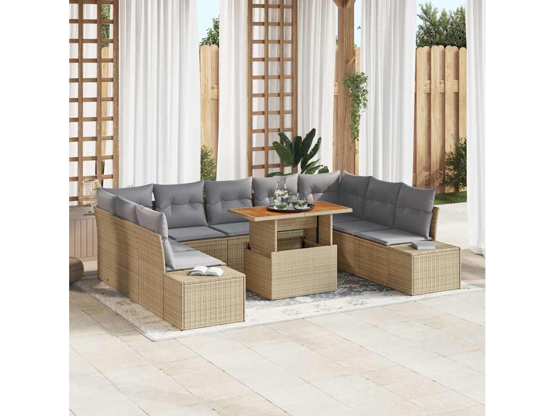 Vidaxl Conjunto De Sofá De Jardim 10 Unid. Bege E Cinza