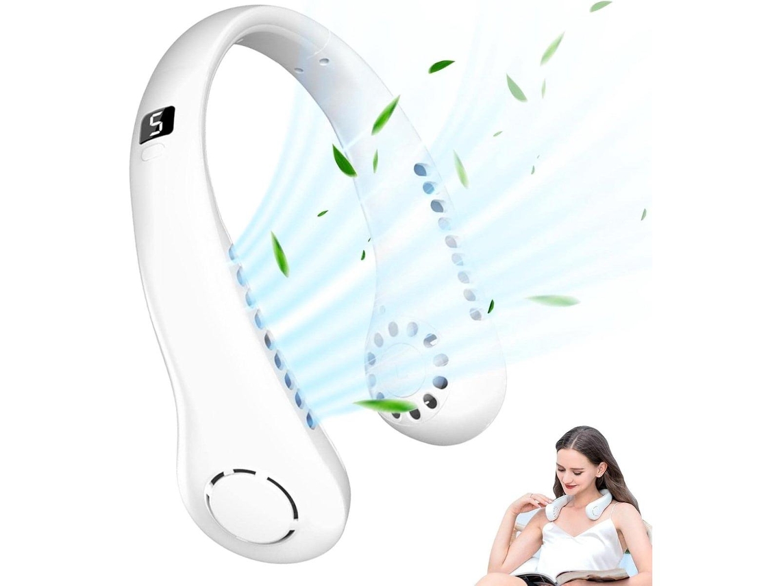 Ventilador Portátil De Pescoço Com 5 Velocidades, Visor Led, Leve E Silencioso.