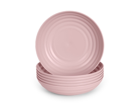 Conjunto de 6 Pratos Clássicos Reutilizáveis de Meia Profundidade 19 Cm PLASTIC FORTE (Rosa)