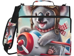 Pasta Organizadora Com 3 Argolas, Estampa Divertida De Coala Em Avião, Com Zíper, Ideal Escola E Trabalho, À Prova