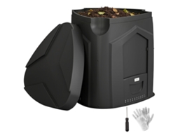 Compostor de Jardim de 240l. Composteira Triangular com 3 Portas. Preto