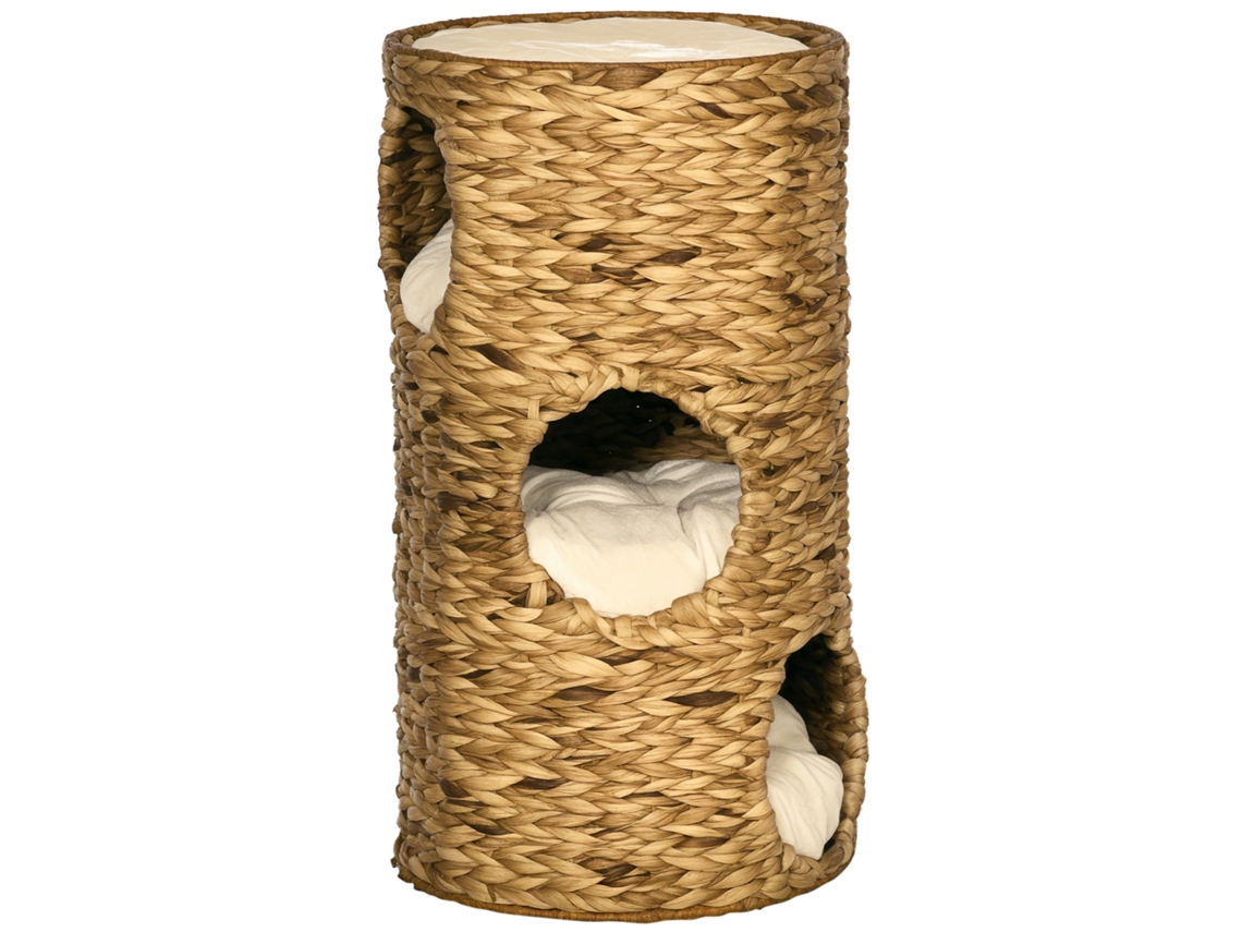 3 Níveis e Entradas Estilo Boémio com Almofada Caverna Gato Castanho Claro e Branco 40x40x73 Centímetros