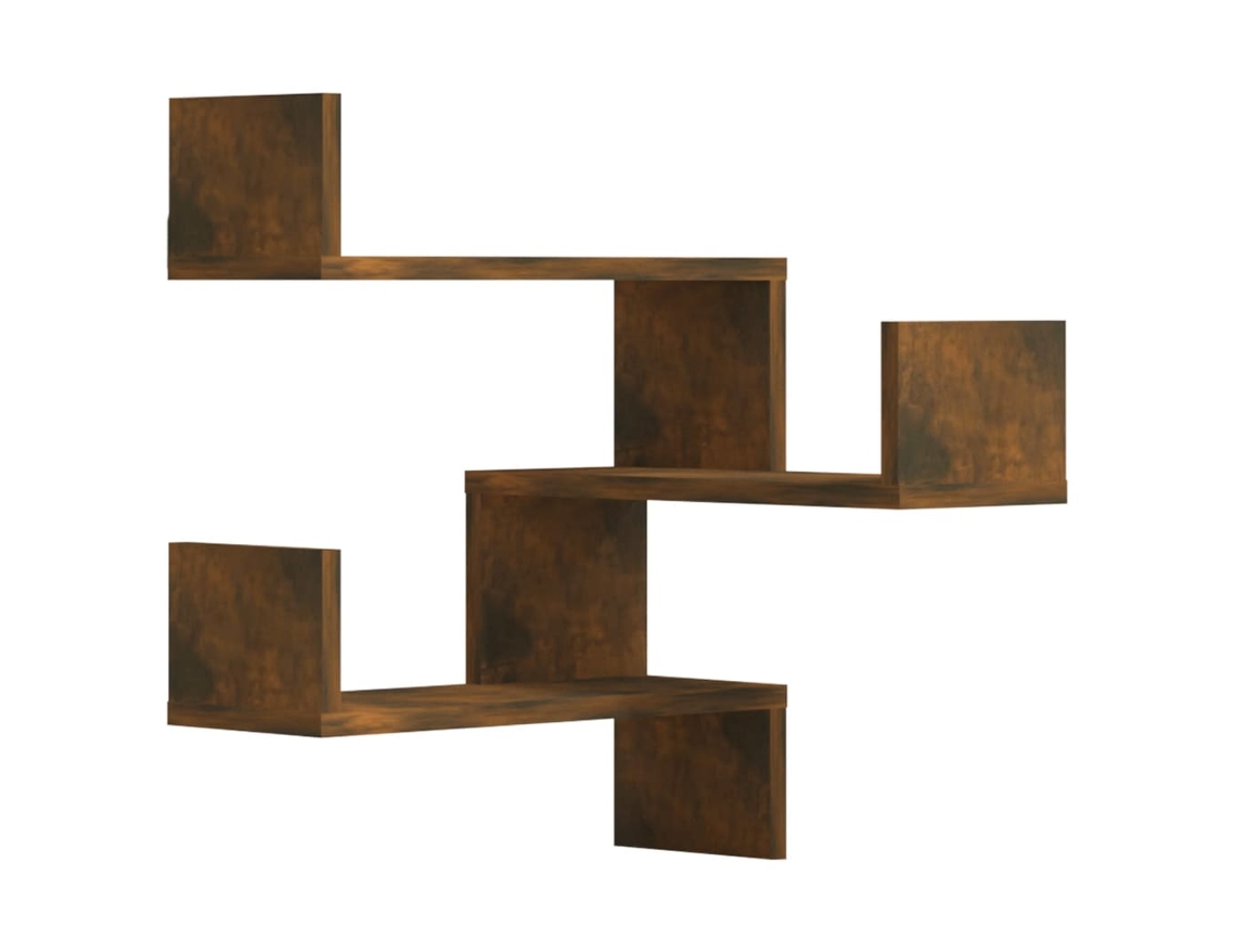 Conjunto de 2 Prateleiras Canto em Derivados Madeira Carvalho Fumado MAISON EXCLUSIVE (40x40x50 cm)
