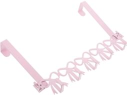 Organizador De Porta Com 5 Ganchos Metal E Fita Rosa Removível, Cabideiro Funcional Banheiro E Quarto, Ideal