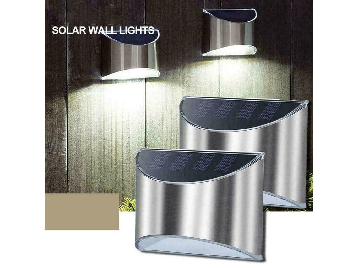 2026 2 Peças Lâmpada Solar de Parede de Aço Inoxidável Impermeável 4 Led para Exterior Jardim Pátio Área Próxima a Escadas