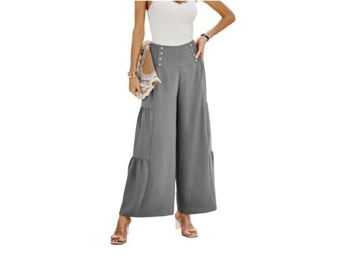 2026 pantalones Palazzo para Mulher de Perna Larga, Cintura Alta, Casual, Soltos e Ampliados L Gris