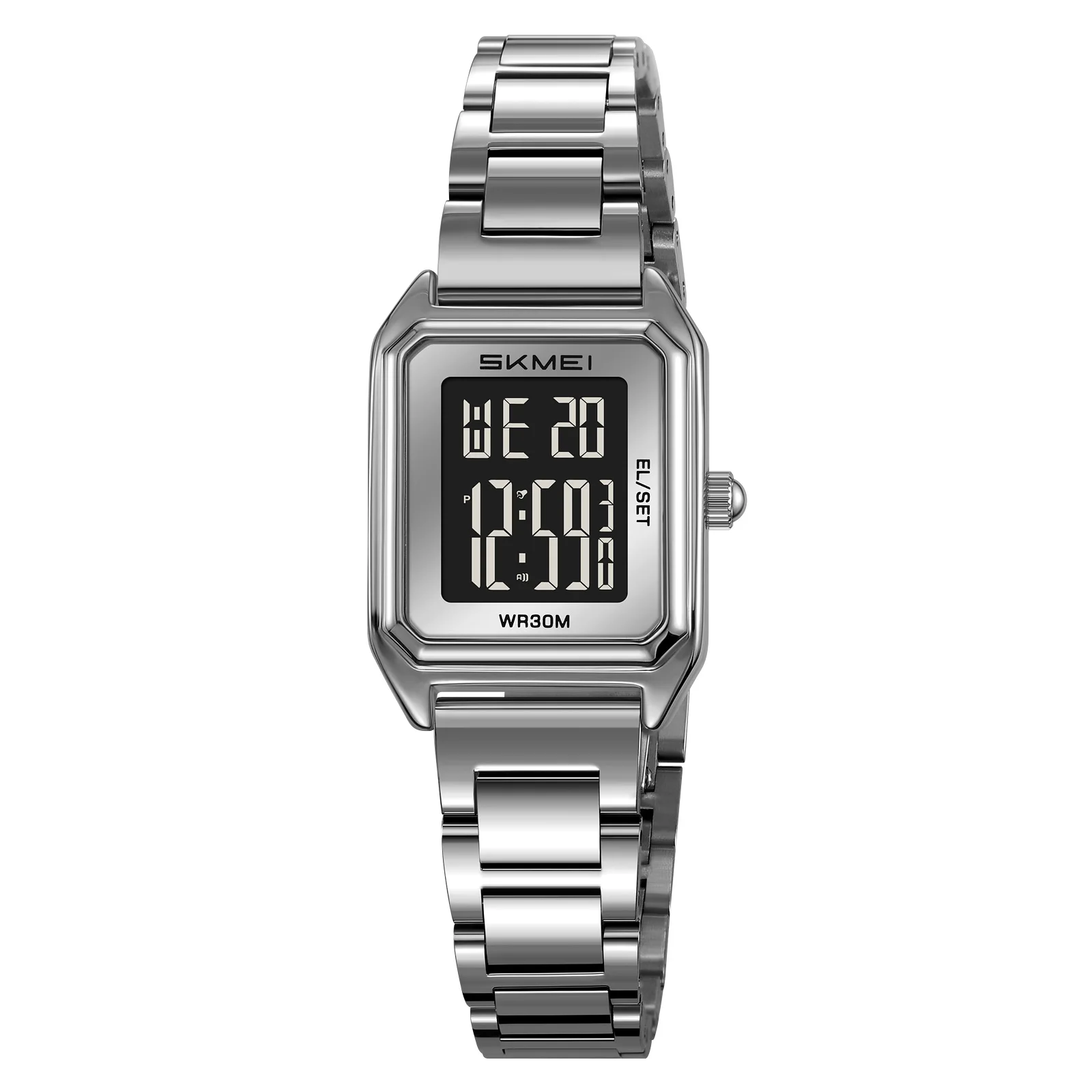 Relógio Digital De Negócios (prateado E Preto), Elegante E Sofisticado, Com Detalhes Em Diamante