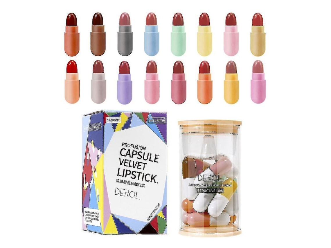 Kit Batons De Lábios Mini Cápsula 16 Cores Fosco Duradouro Hidratante Com Óleo De Jojoba E Manteiga De Karité