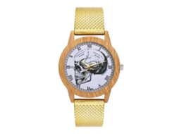 Relógio de quartzo unissex com pulseira de silicone e mostrador de caveira Zhoulianfa (dourado)