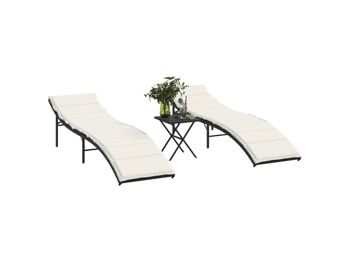 Vidaxl Espreguiçadeiras Com Mesa 2 Pcs Vime Pe Preto
