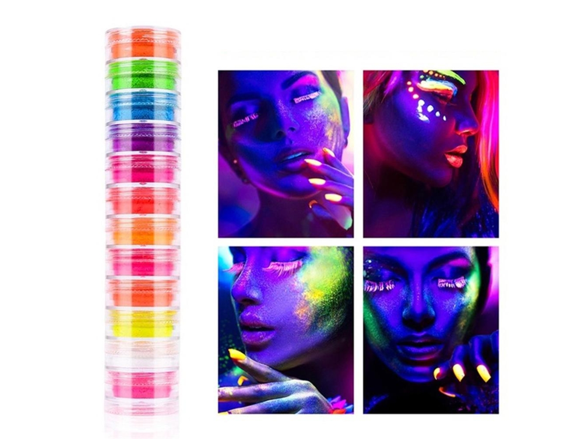 Pó De Unhas Neon Luminoso Efeito Gradiente Brilhante Para Artesanato Diy Em 12 Cores