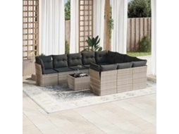 Vidaxl 11 Pcs Conjunto Sofás De Jardim C/ Almofadões Vime Pe Cinzento