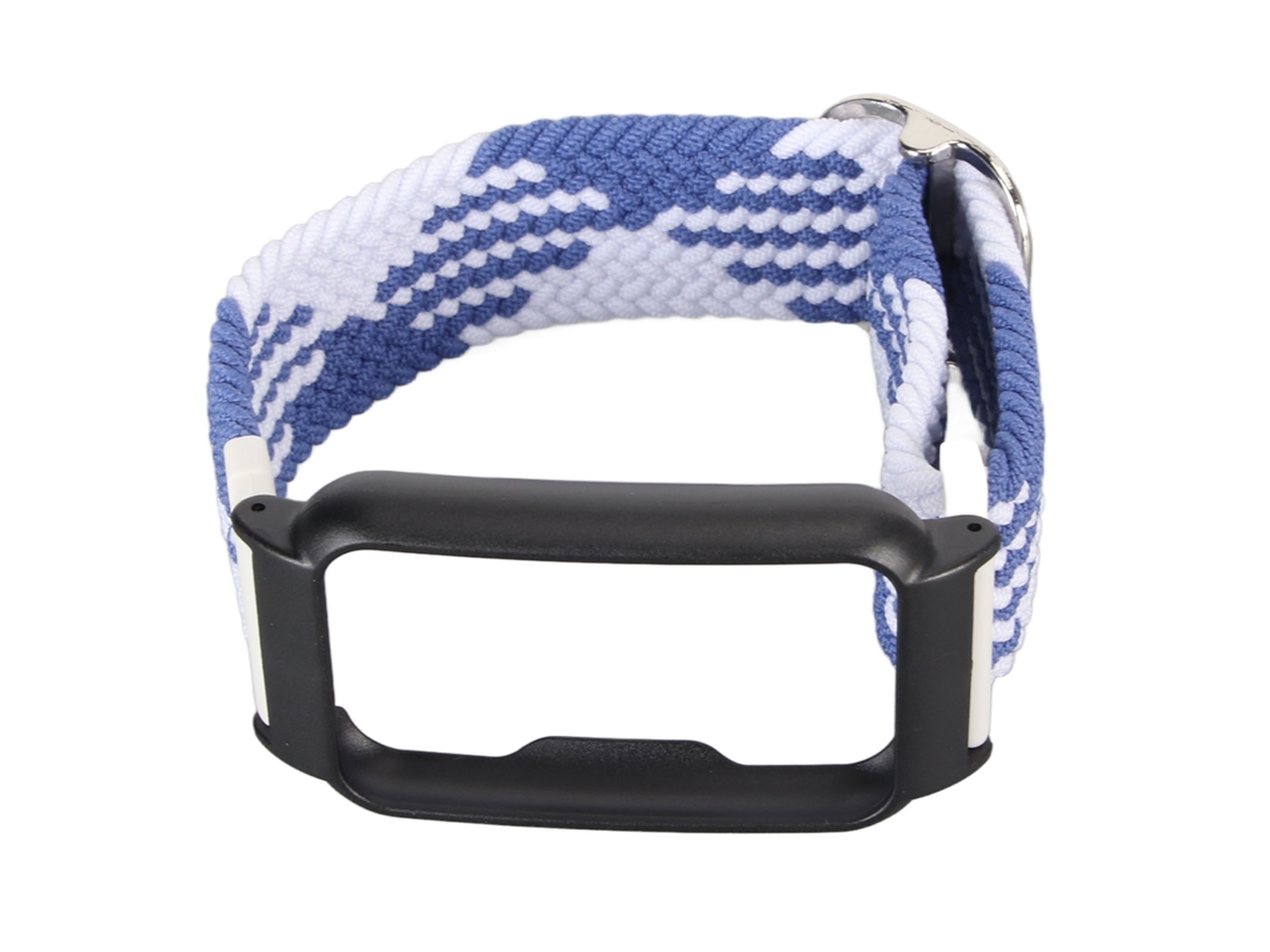 Pulseira de Relógio com Capa Elástica Tecida Ajustável para Oppo Free Azul Branco com Moldura Preta