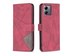 Capa De Celular Motorola Moto G14 4g Com Fecho Magnético E Textura Em Losango, Feita De Couro.