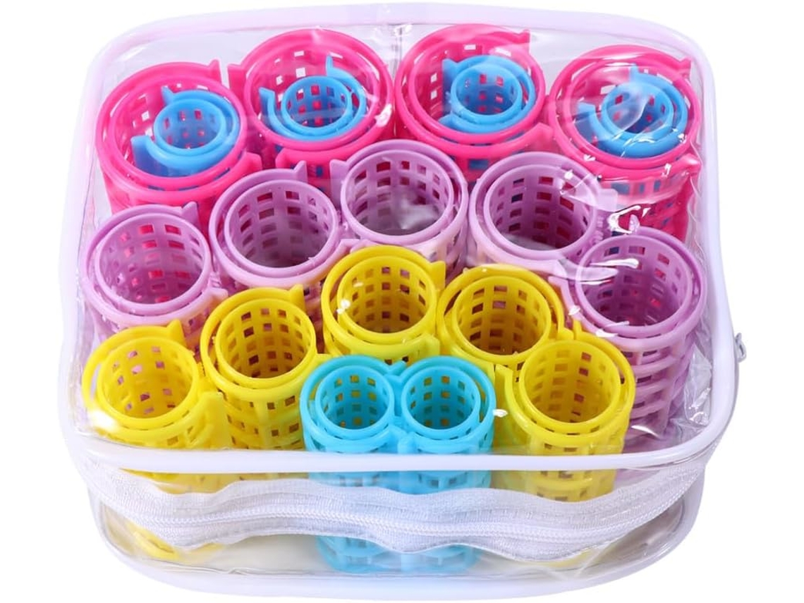 20 rolos de cabelo autoadesivos de plástico, leves e práticos.