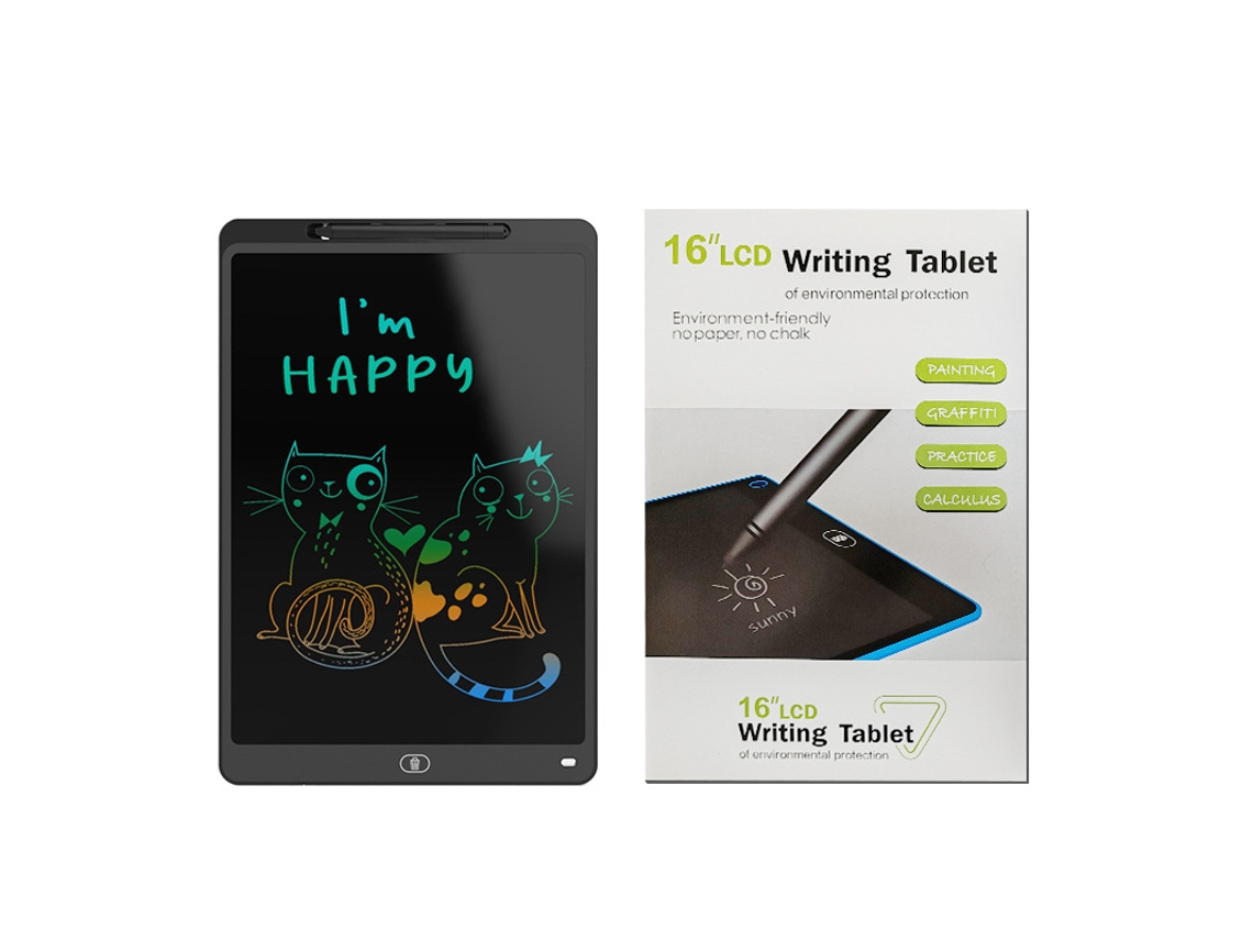 Tablet De Escrita Lcd 16 Polegadas Para Crianças Texto Colorido, Preto, Desenho Eletrônico Ecológico Aquaforge