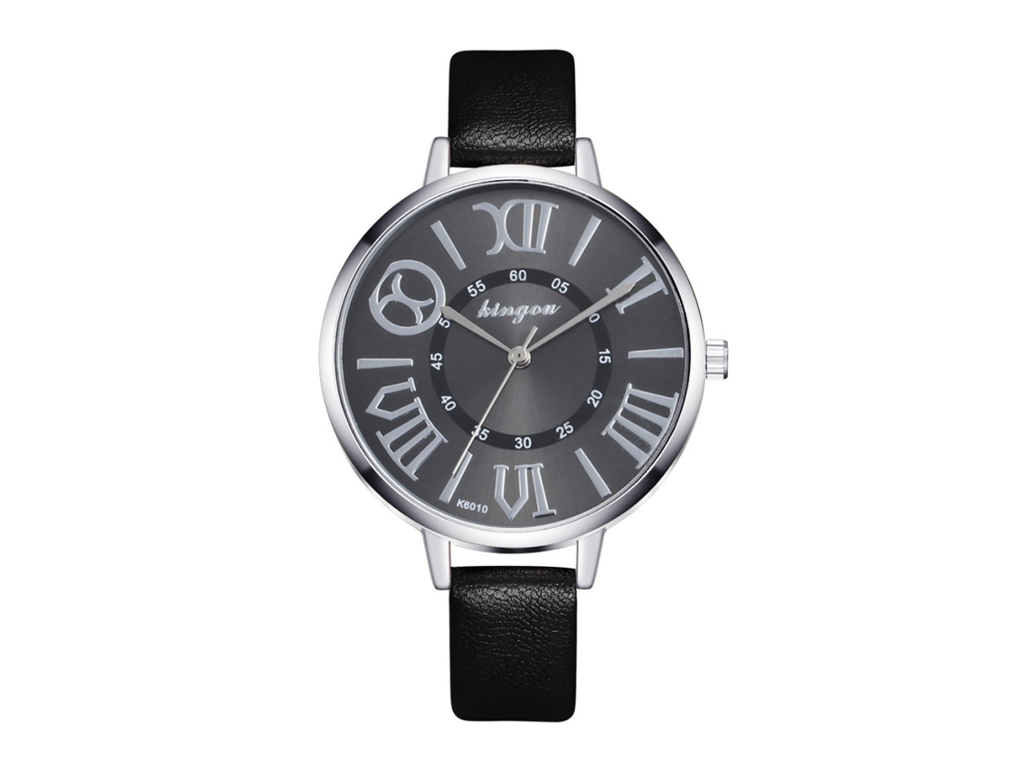 Relógio Feminino Coreano de Moda com Pulseira de Couro Preto Analógico de Quartzo