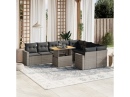 Vidaxl 10 Pcs Conjunto Sofás De Jardim C/ Almofadões Vime Pe Cinzento