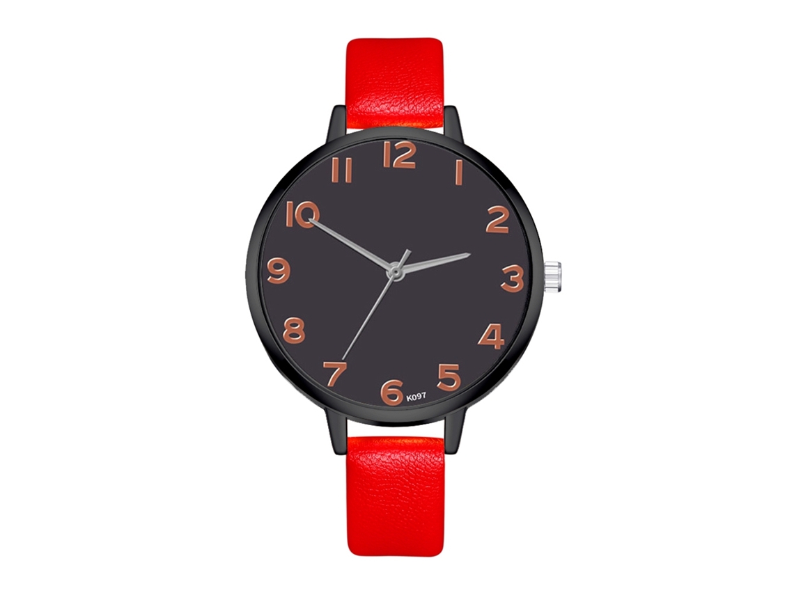 Relógio de Pulso Feminino Zhoulianfa Clássico Digital de Quartzo com Pulseira de Couro Pu Vermelho