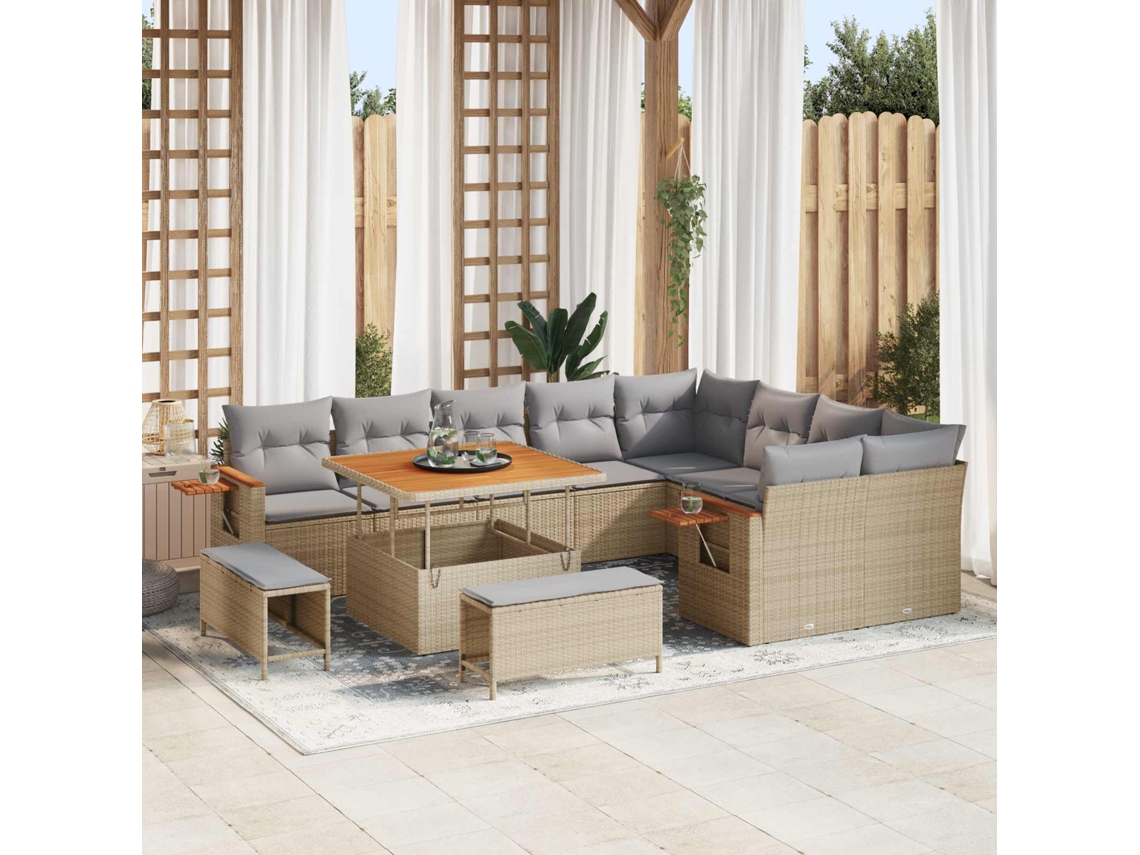 Vidaxl Conjunto De Sofá De Jardim 12 Pcs Bege Vime Pe