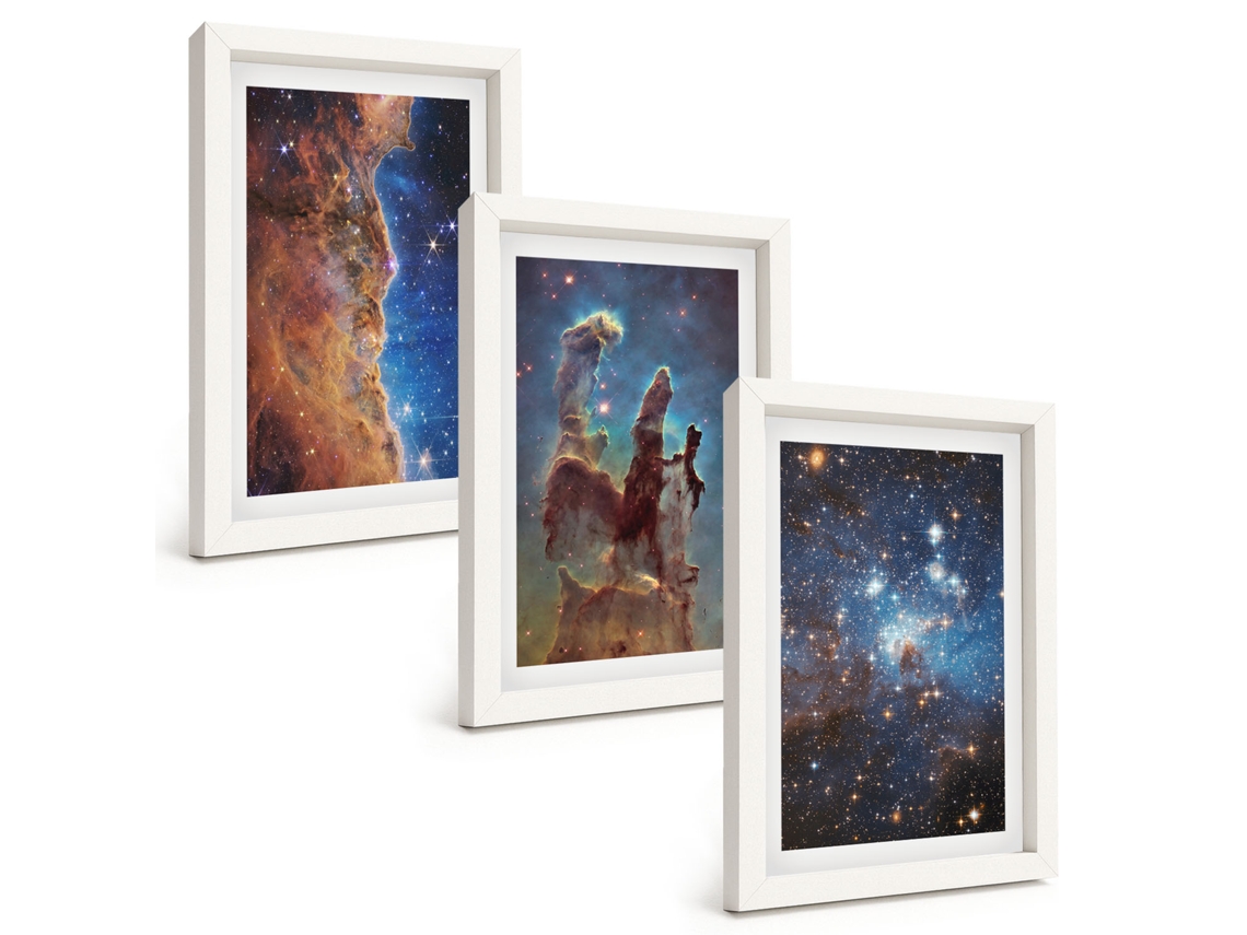 Pinturas Murais Modernas Paisagens Espaciais, Galáxias Moldura Branca Fotos Para O Corredor Espelharte (3 Peças 20x30 Cm)